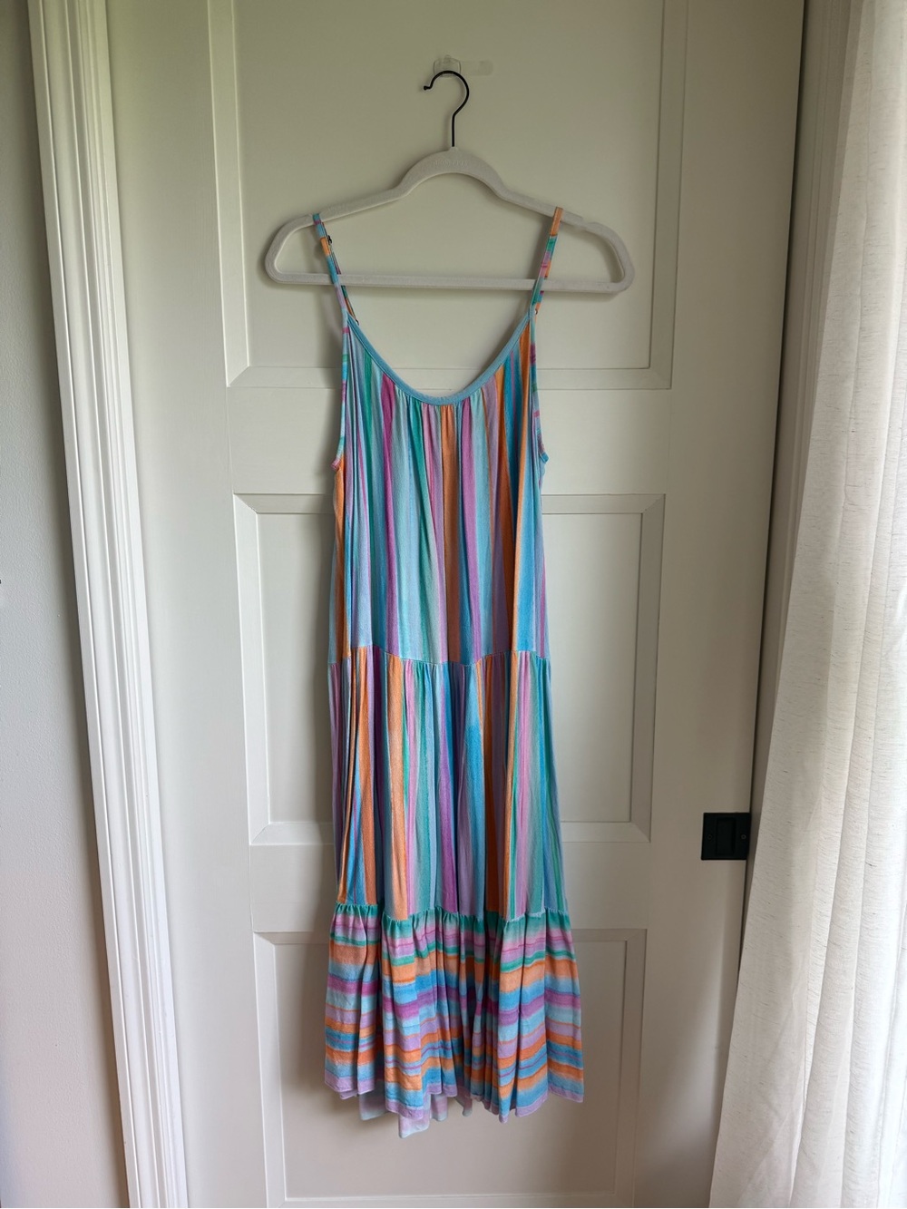 FRNCH Pastel Striped Maxi Dress in Aqua, Lavender, Peach, Mint